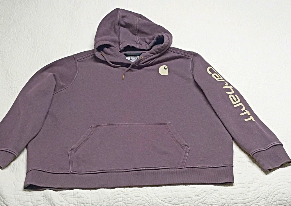 Carhartt Womens 3X Relaxed Fit Sleeve Logo Pullover Hoodie Mauve Purple 24W 26W